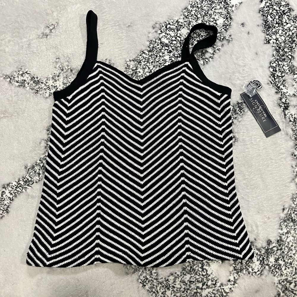 Jones New York Signature Chevron Knit Tank Top Womens Size M Black White NWT